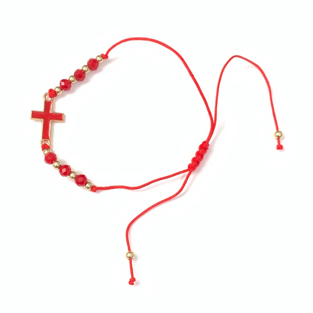New Red Beaded Cross Bracelet